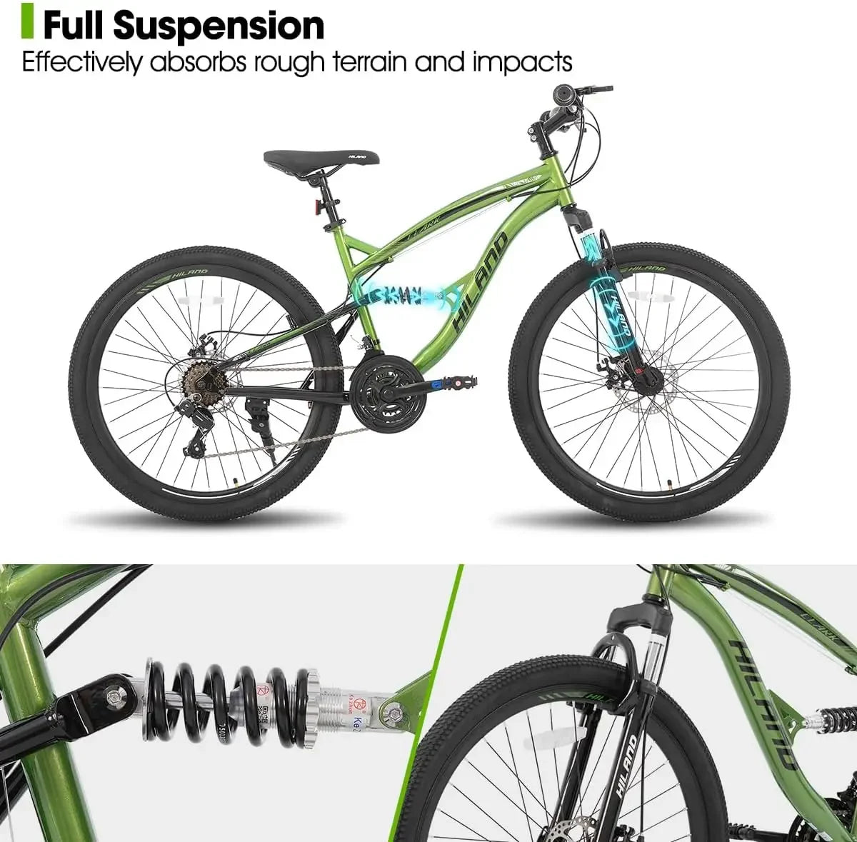 Full Suspension Mens Mountain Bike, 21 Speed, 26 Inch Wheel, Dual Disc Brake Bike for Men Womens Adult Bicycle