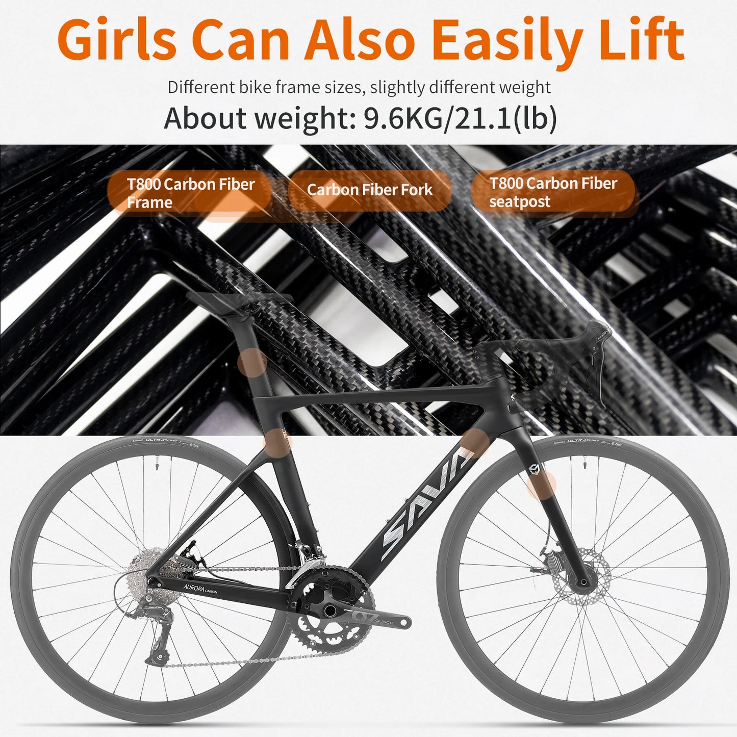 SAVA Carbon Fiber Racing Road Bicycle Carbon Frame Bicycle Integrated Handlebar SHIMANO 18-Speed Adult Competition Bicycle