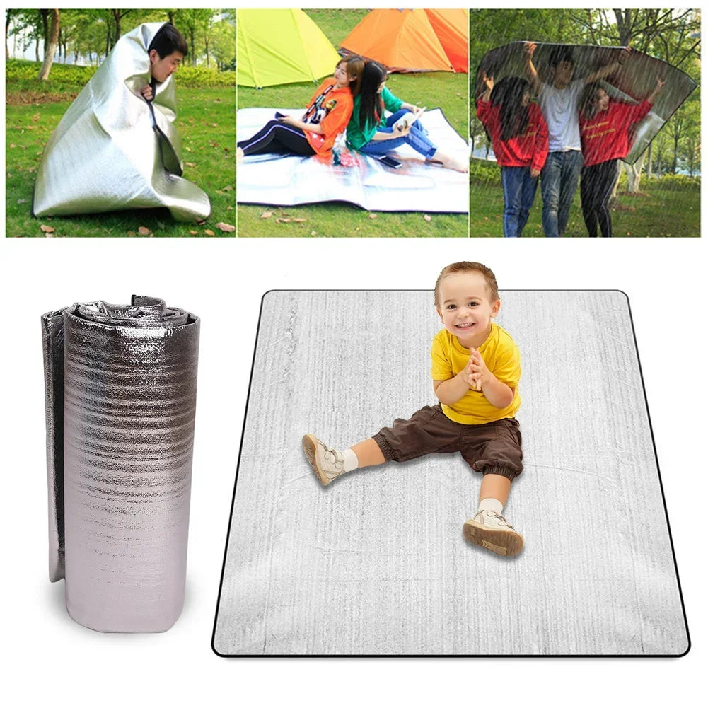 Waterproof Camping Mat Moisture Proof Aluminum Foil Mat Double Sided Sand Free Beach Mat With Storage Bag 78x78in