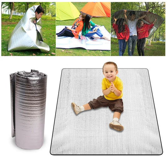 Waterproof Camping Mat Moisture Proof Aluminum Foil Mat Double Sided Sand Free Beach Mat With Storage Bag 78x78in