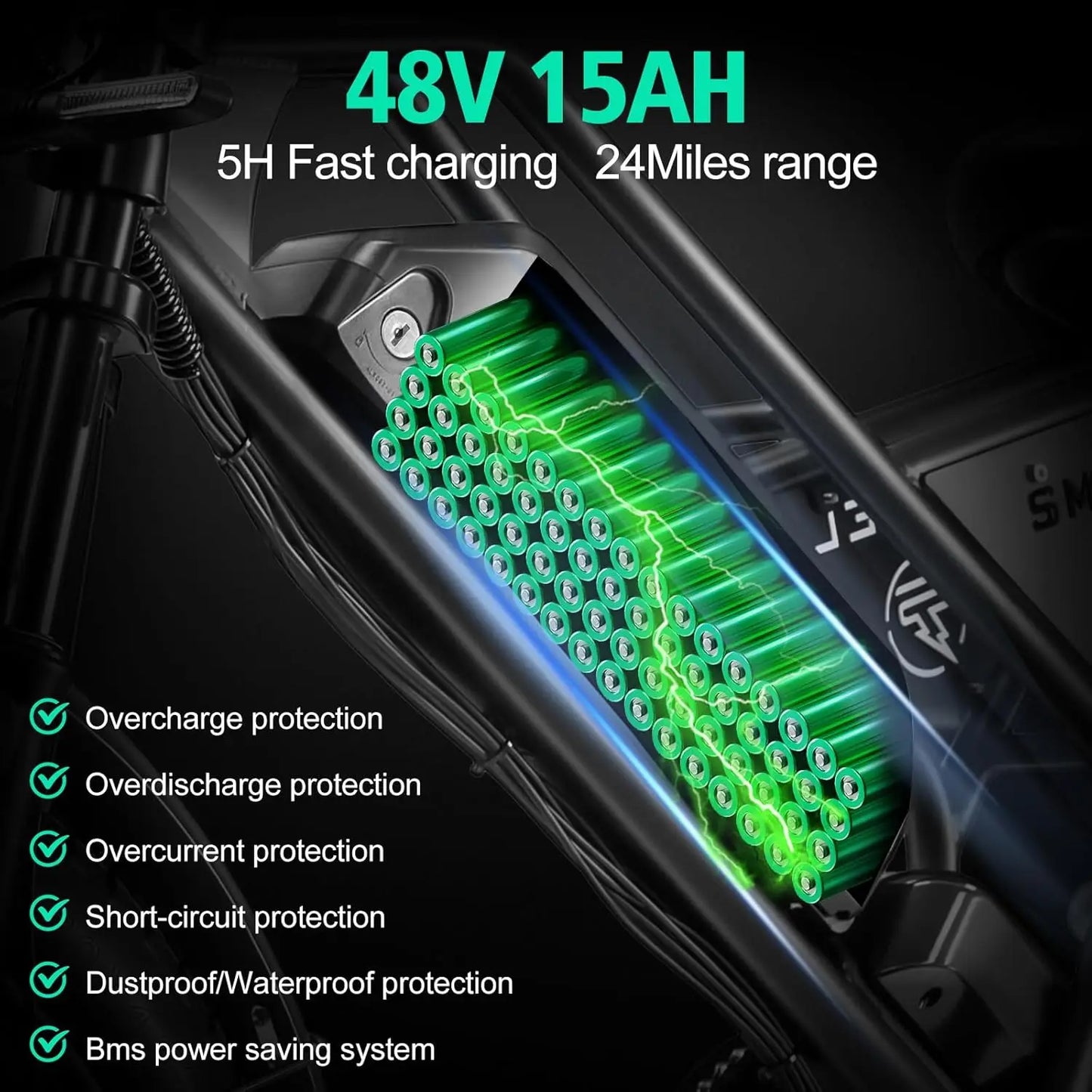 48V 1000W 28mph Electric Bicycle 24miles 15ah Removable Battery 3 modes Electric Bike 20 inch Fat Tire Mountain Off-road E-bike