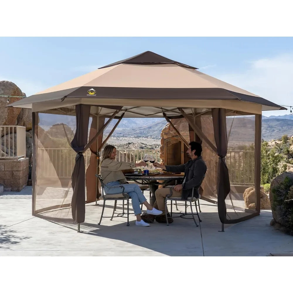 13x13 Pop up Gazebo with Mosquito Nettings, Patented Center Lock 6-Sided Portable Gazebo, 300D Silver-Coated Fabric UV Resistan
