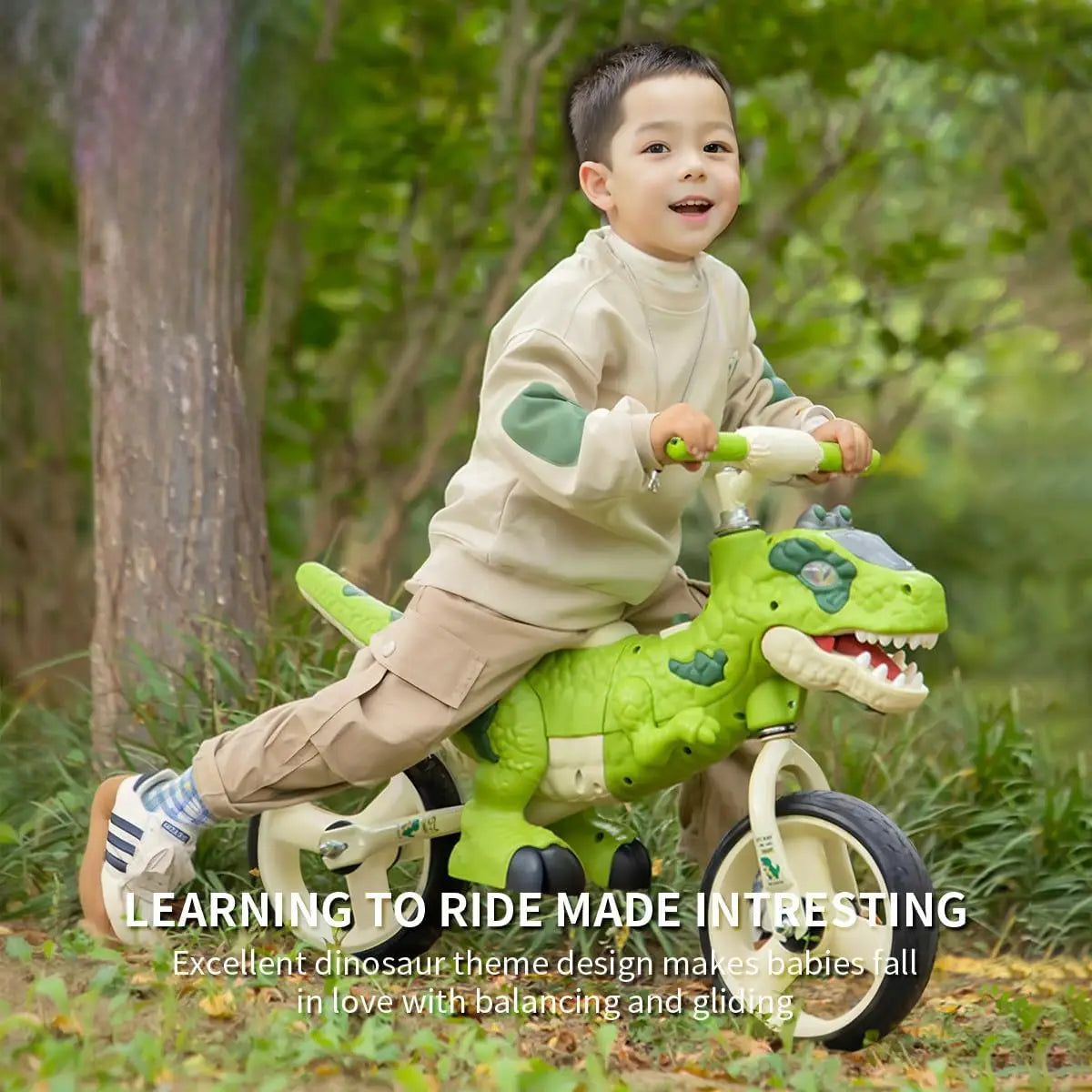 Dinosaur-Themed Toddler Balance Bike Toys for 2-7 Year Old Girls & Boys - Music & Lighting Effects, No-Pedal Training Bike, Best