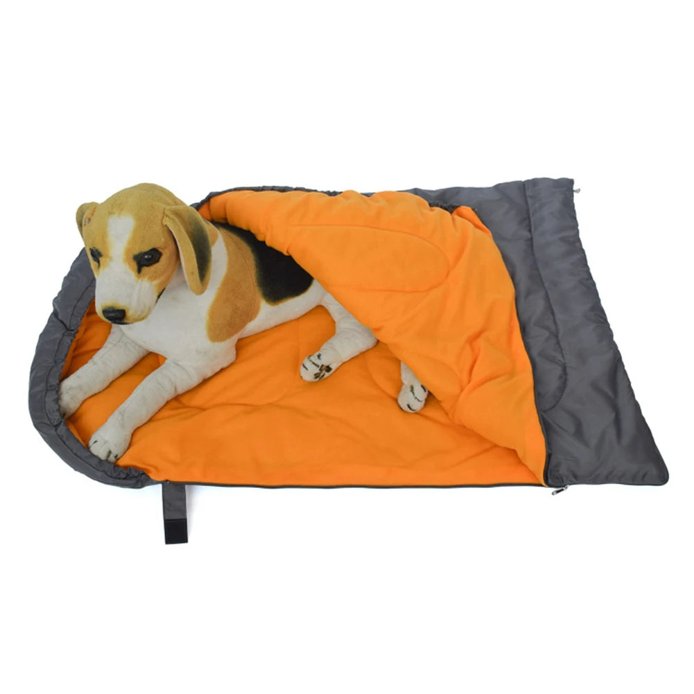 Fleece Camping Dog Bed Winter Warm Sleeping Bag for Dogs Waterproof Pet Bed Cushion Washable Zipper for Outdoor Camp Hiking