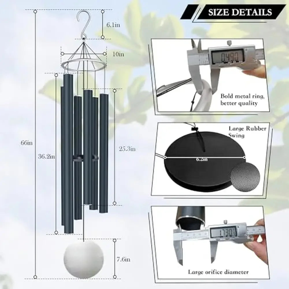 Deep Tone 66 Inch Outdoor Wind Chimes Relaxing Melody with 6 Tuned Tubes Memorial Sympathy Gifts Aluminum Construction Garden
