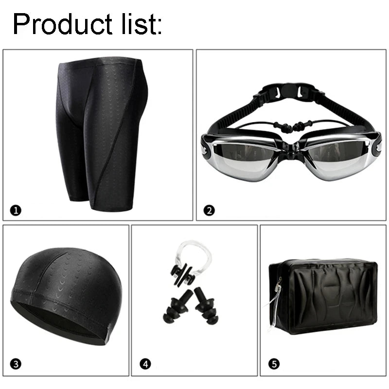 Men Waterproof Swim Shorts With Goggles Ear Plugs Cap Case