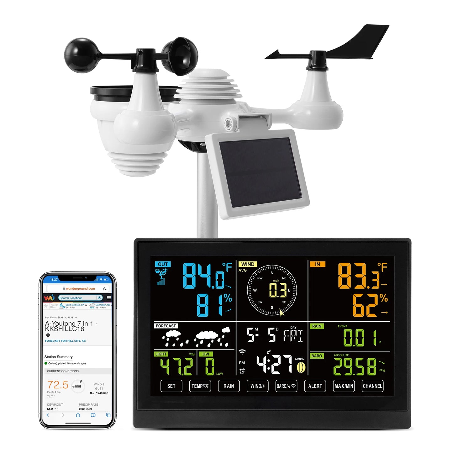 SucceBuy 7 In 1 Wi Fi Weather Station With Display Unit