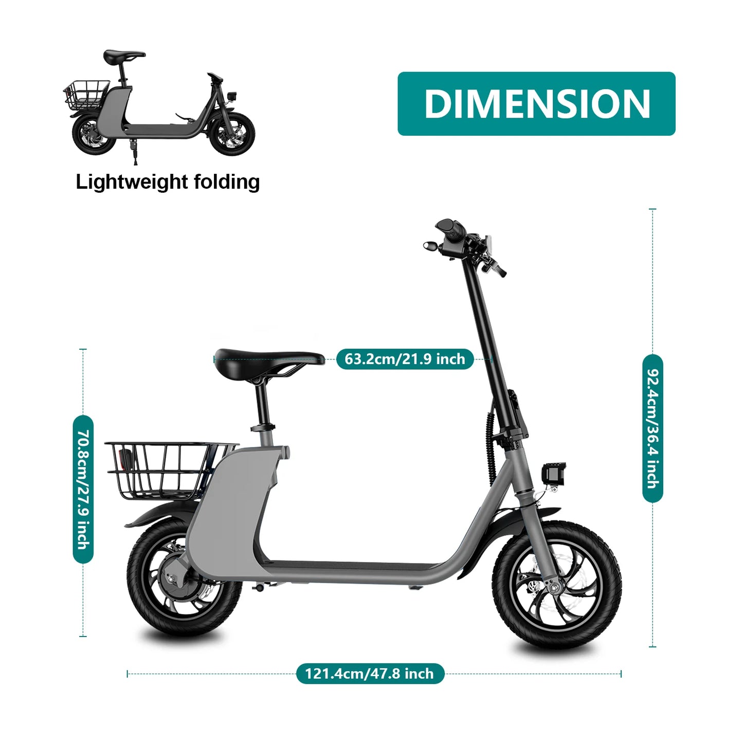 Hezzo 450W Electric Scooter With Seat And Basket For Pets
