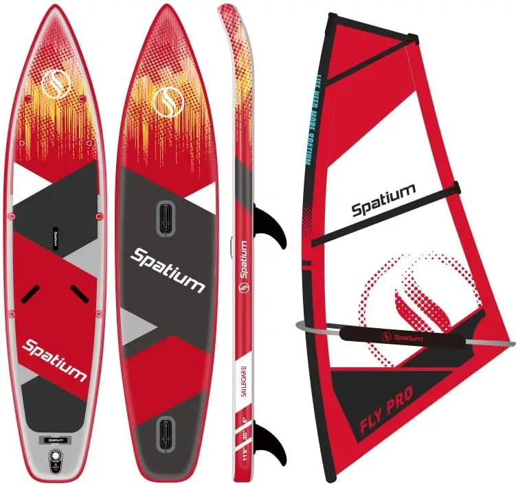 Spatium Inflatable Windsurfing Board and Sail Windsurf Board Sup Windsurf Paddle Board for Adults Windsurf Sail Red