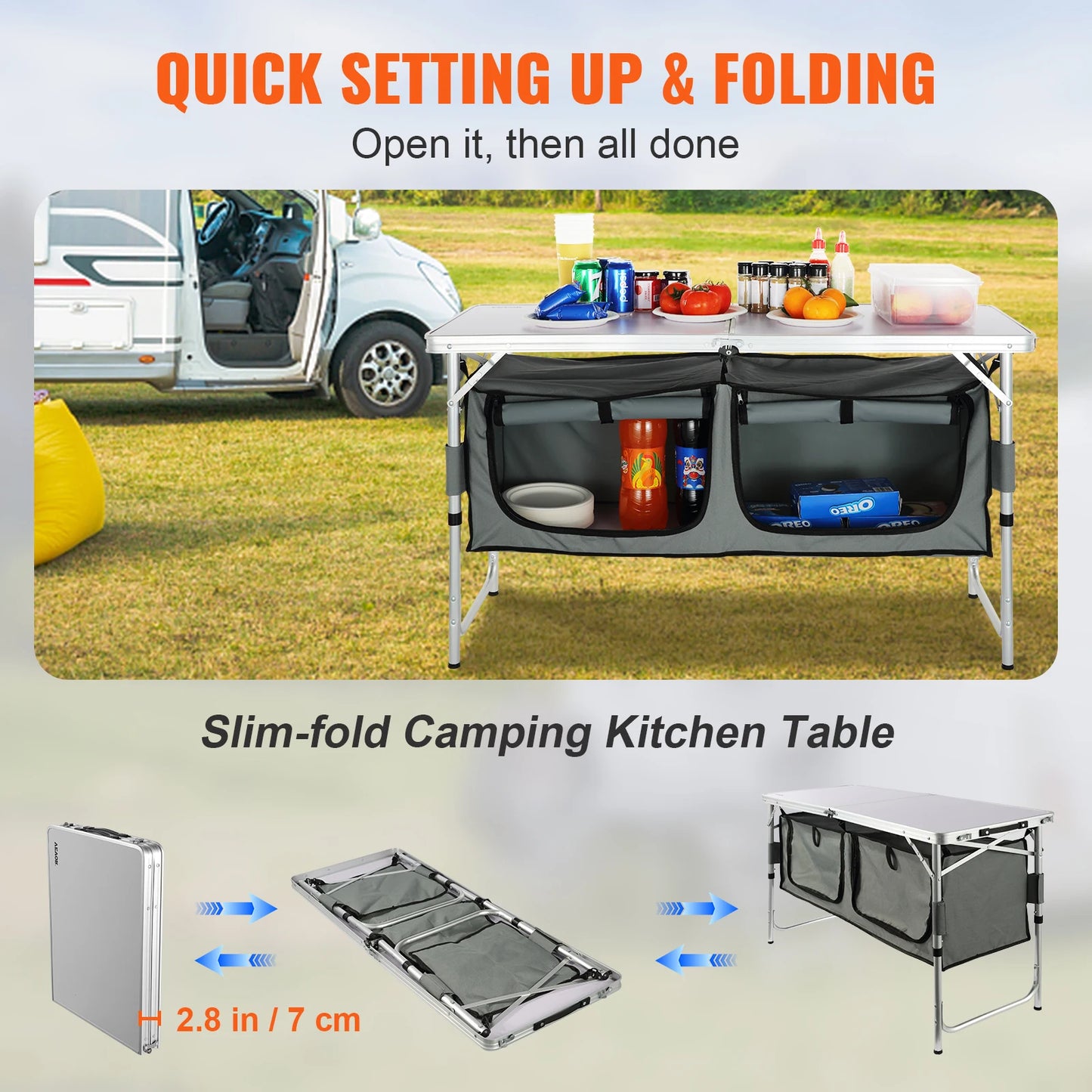 VEVOR Camping Kitchen Table Quick Set Up Folding MDF Table