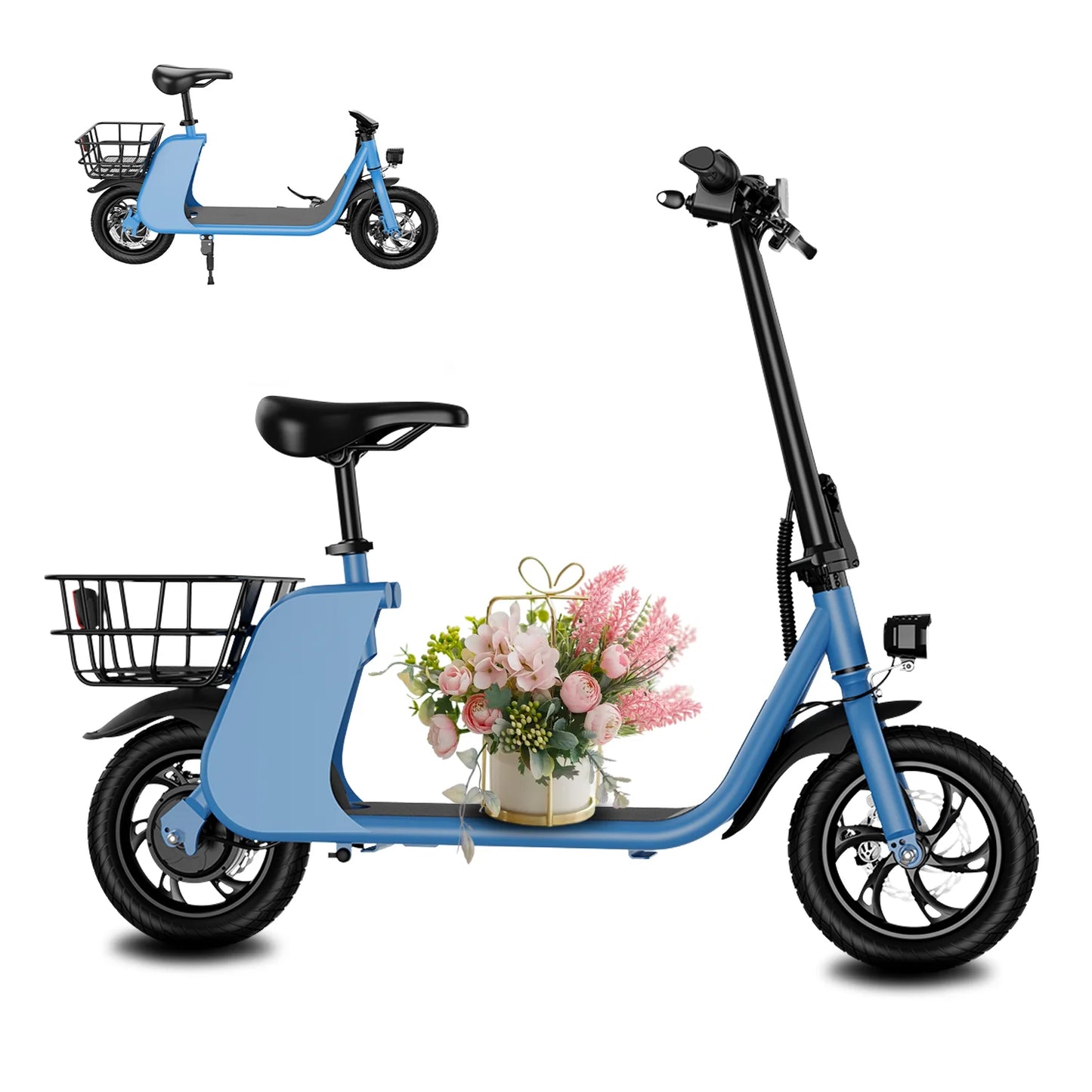 Hezzo 450W Electric Scooter With Seat And Basket For Pets