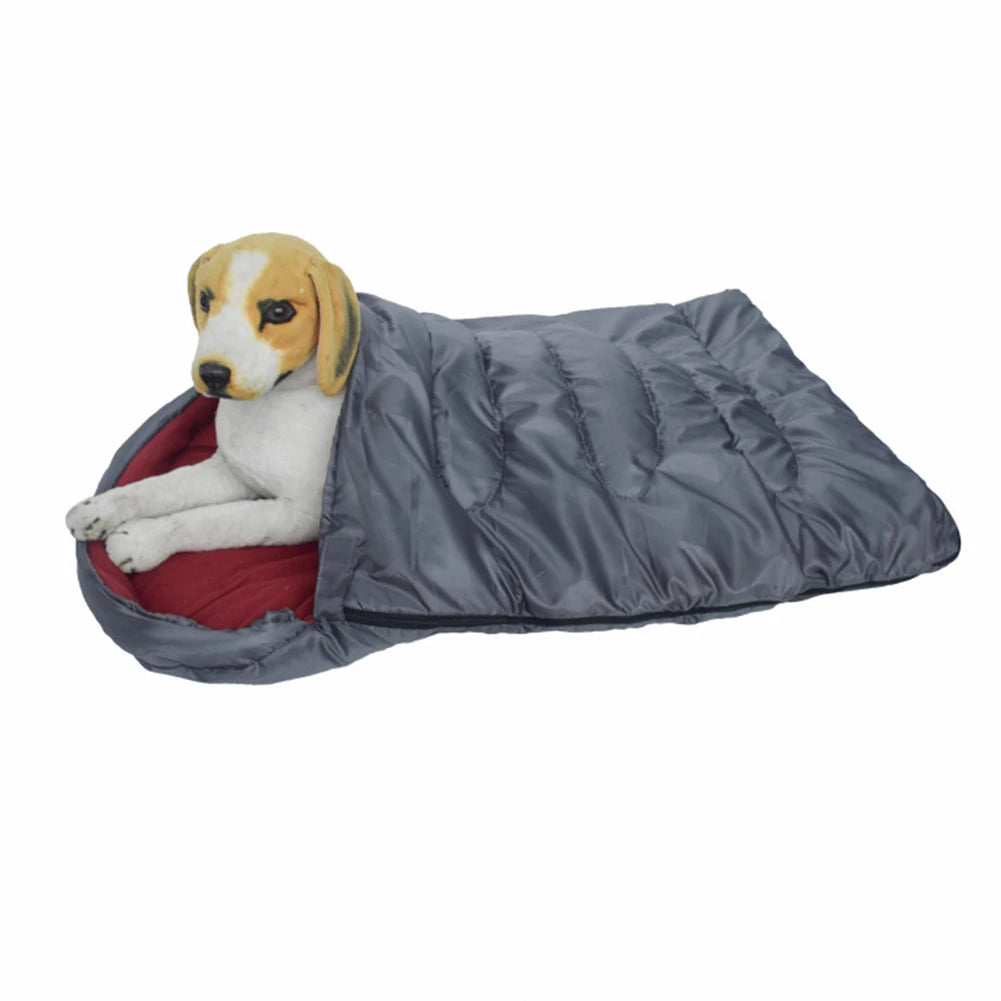 Fleece Camping Dog Bed Winter Warm Sleeping Bag for Dogs Waterproof Pet Bed Cushion Washable Zipper for Outdoor Camp Hiking