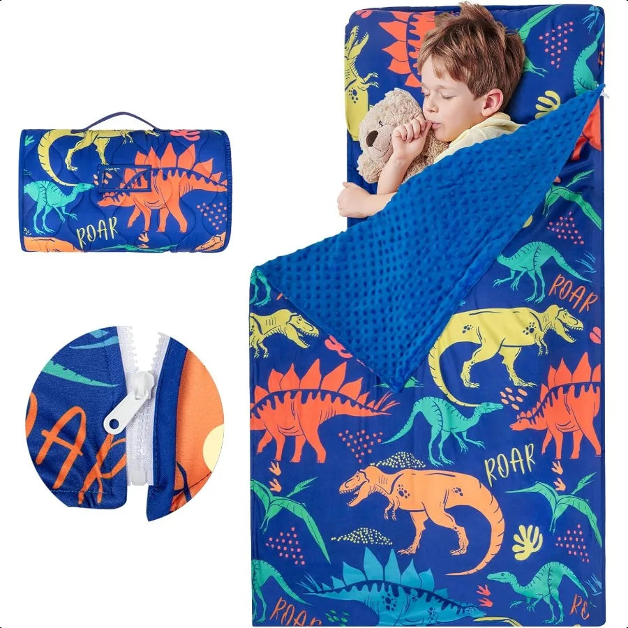 Toddler Nap Mat Extra Large 5529 for 27 Years Cotton Daycare Nap Mats with Removable Minky Blanket and Pillow Boys Sleeping Mat