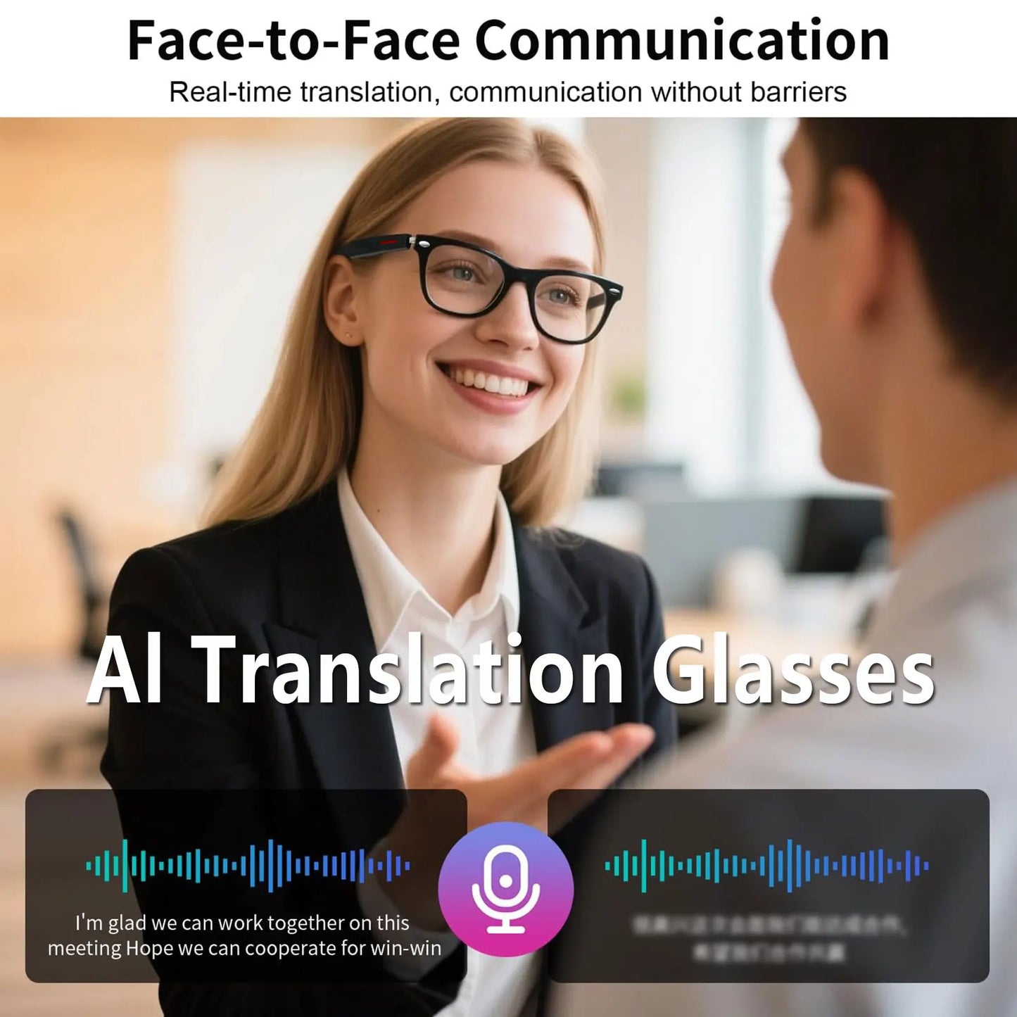 Giinova Smart AI Translation Glasses With Anti Blue Light Lenses Real Time Translation 164 Languages Bluetooth