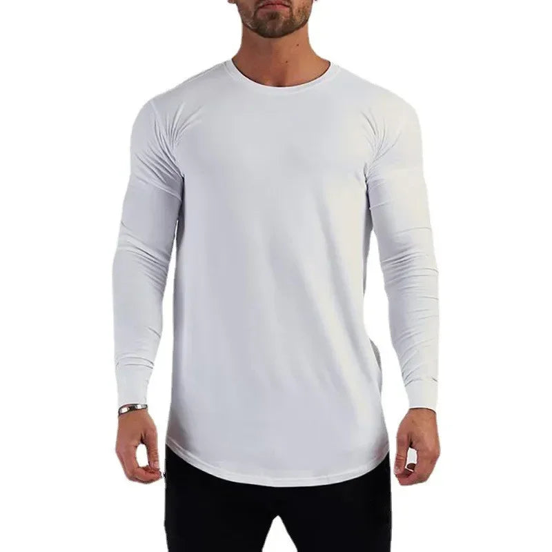 Plain Cotton Breathable Long Sleeve Clothing Gym Fitness Bodybuilding Sport T-shirts Mens Workout Casual Slim Fit Autumn Shirts