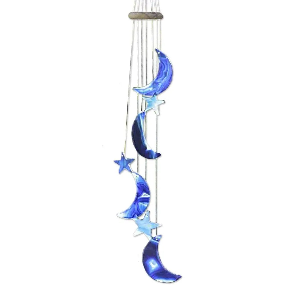 NOVICA Dyed Blue Agate Moon and Star Wind Chimes, Blue Moon and Stars'
