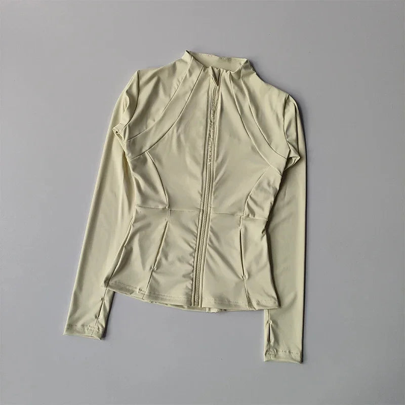 Women Sports Jacket Zip Front Fitness Yoga Shirt For Workout Running Warm Gym Long Sleeve Top Cardigan Activewear