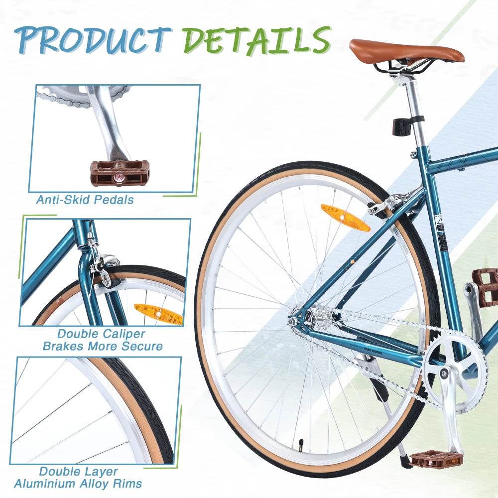 Single Speed Retro style 700C Road Bike For men women's City Bicycle,Steel Frame