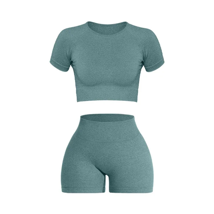 2 Piece Womens Sports Yoga Set Seamless Ribbed Knitted Fitness Sportswear For Gym And Training
