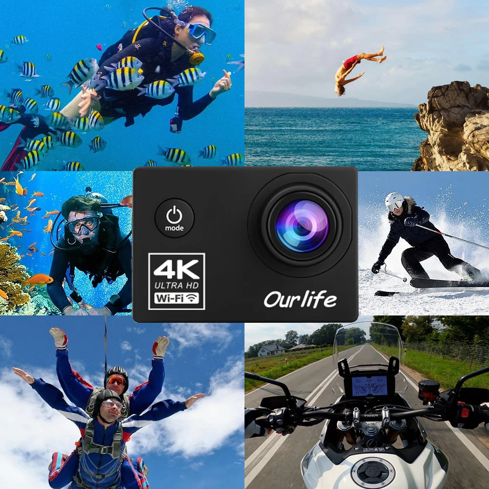 OURLIFE Action Camera Ultra HD 4K 30FPS 16MP Waterproof