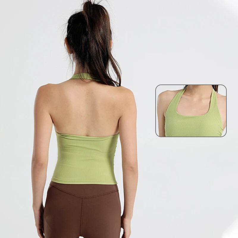 Women Hanging Neck Sports Vest Integrated Chest Pad Bra