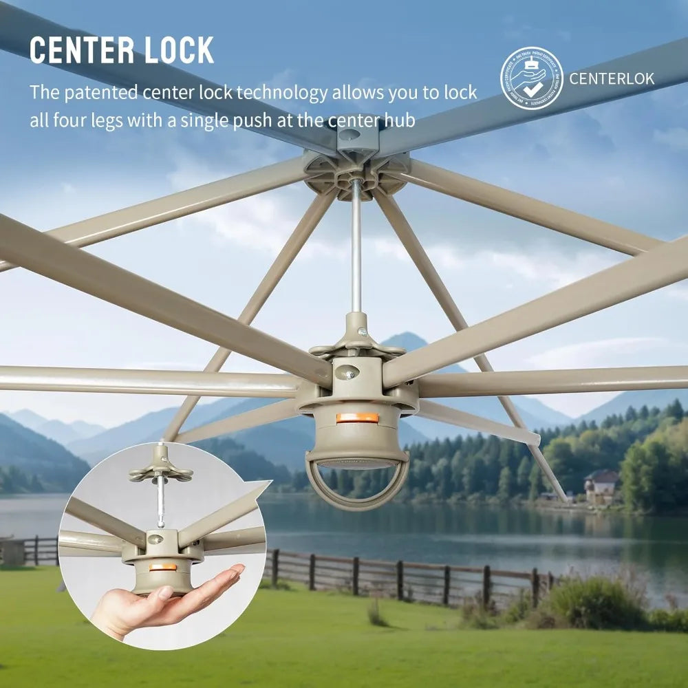 13x13 Pop up Gazebo with Mosquito Nettings, Patented Center Lock 6-Sided Portable Gazebo, 300D Silver-Coated Fabric UV Resistan