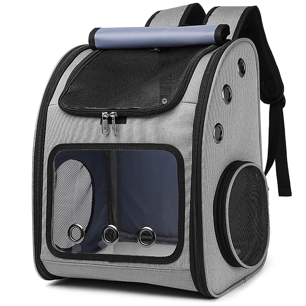 Pet Backpack Dogs And Cats Breathable Scratch Resistant Travel Bag With Safety Leash Mesh Windows And Comfort Straps