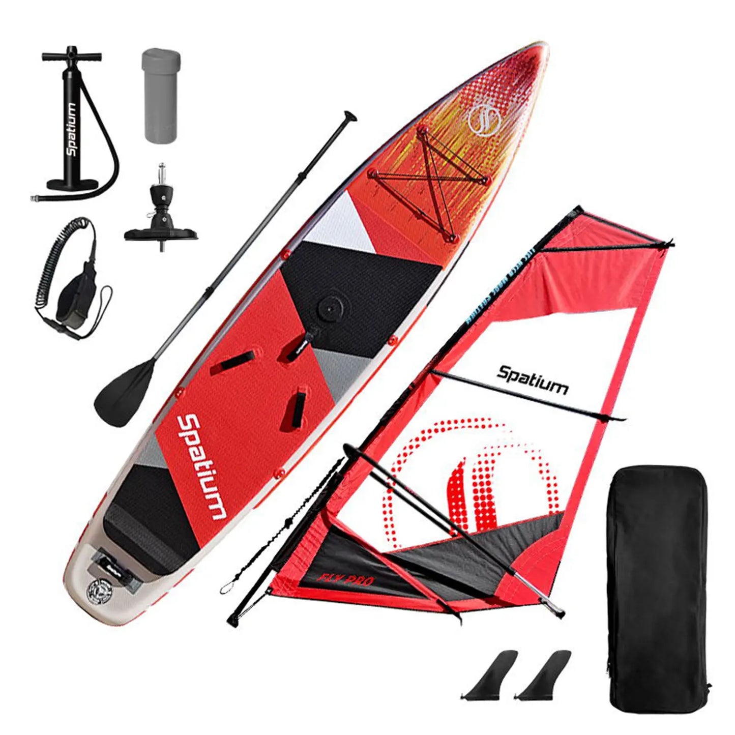 Spatium Inflatable Windsurfing Board and Sail Windsurf Board Sup Windsurf Paddle Board for Adults Windsurf Sail Red
