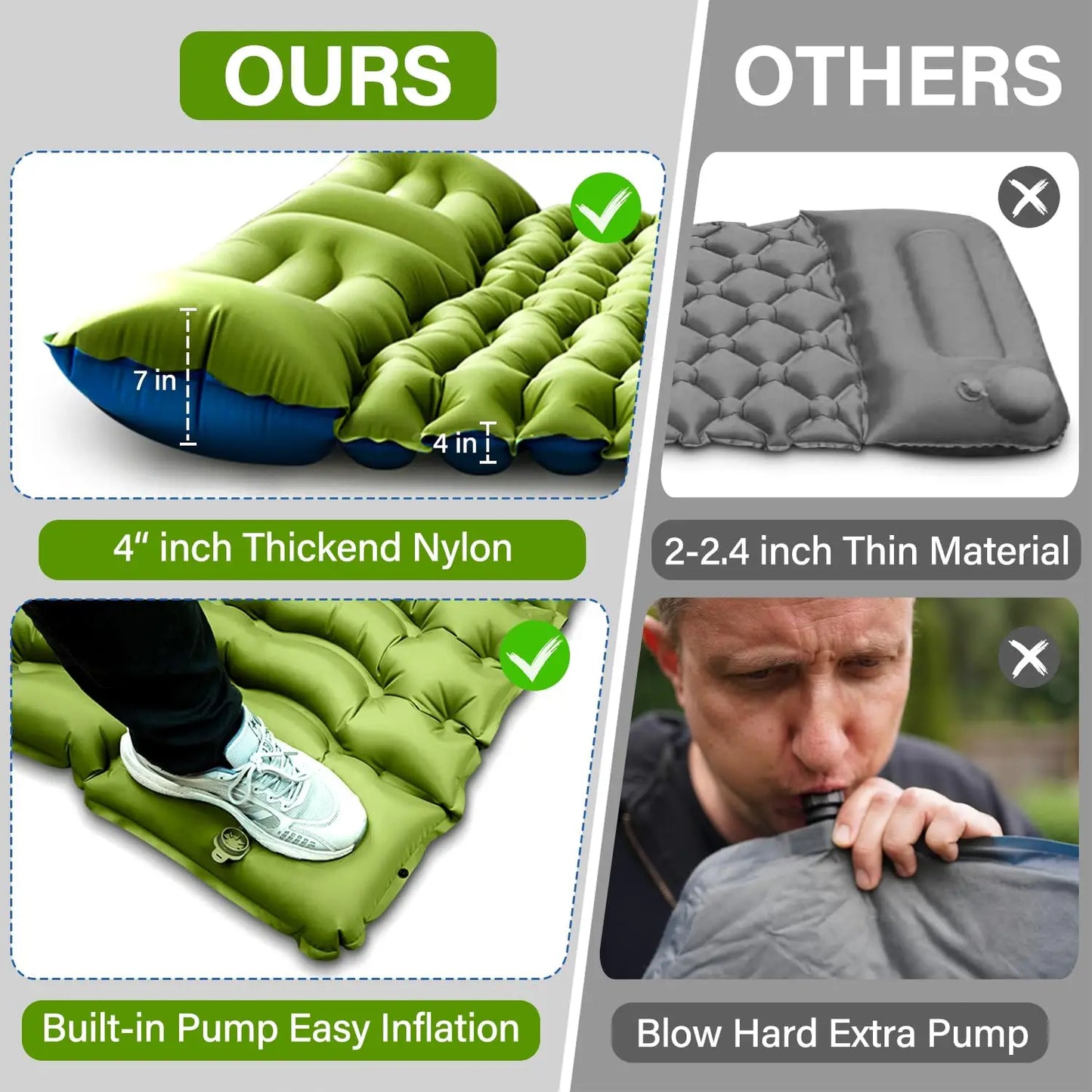 WEST TUNE Double Sleeping Pad With Built In Foot Pump