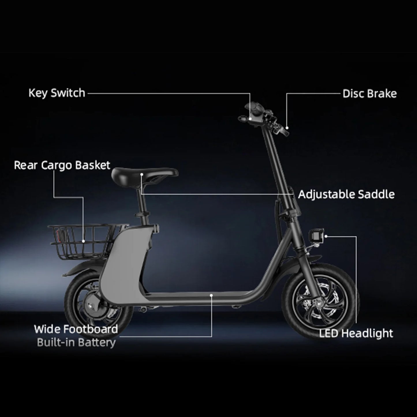 Hezzo 450W Electric Scooter With Seat And Basket For Pets
