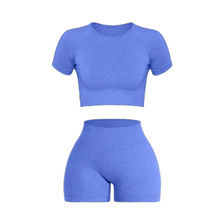 2 Piece Womens Sports Yoga Set Seamless Ribbed Knitted Fitness Sportswear For Gym And Training