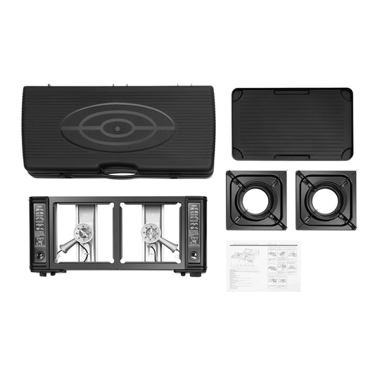 Two Burner Portable Camping Stove Kit With Baking Pan Case