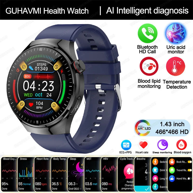 Smartwatch With Blood Oxygen ECG PPG Temperature Bluetooth