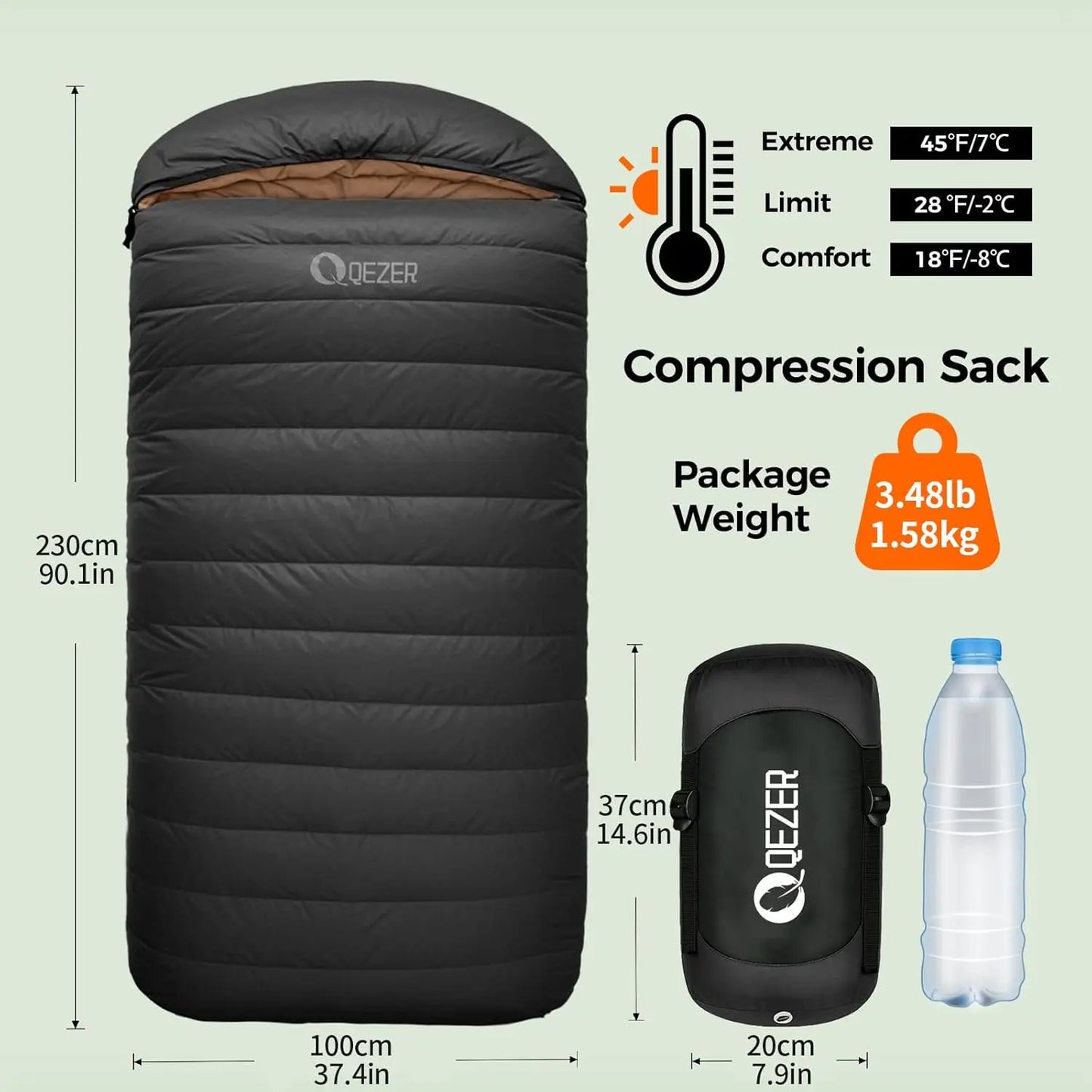 XL Sleeping Bag Suitable for 4 Seasons Oversized Ultralight Backpacking Sleeping Bag for Adults Great for Camping and Hiking