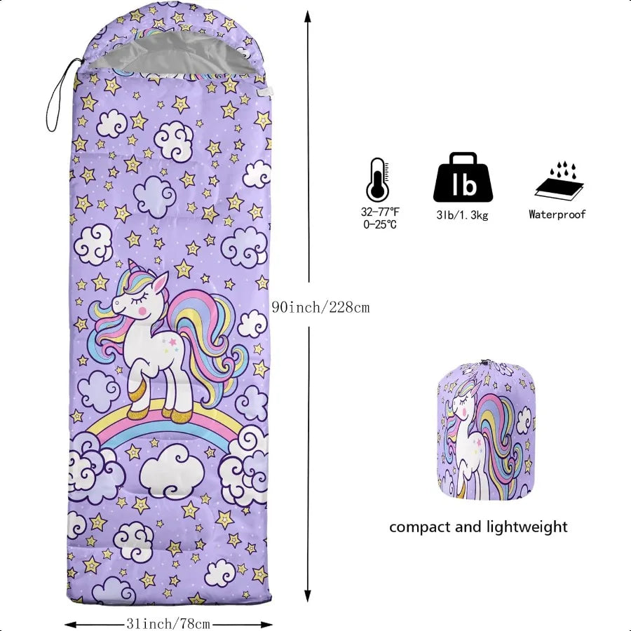 Sleeping Bag for Boys GirlsLightweight Warm Cold Weather Sleeping BagsWaterproof Portable Sleeping Bag with Comprion Sack for