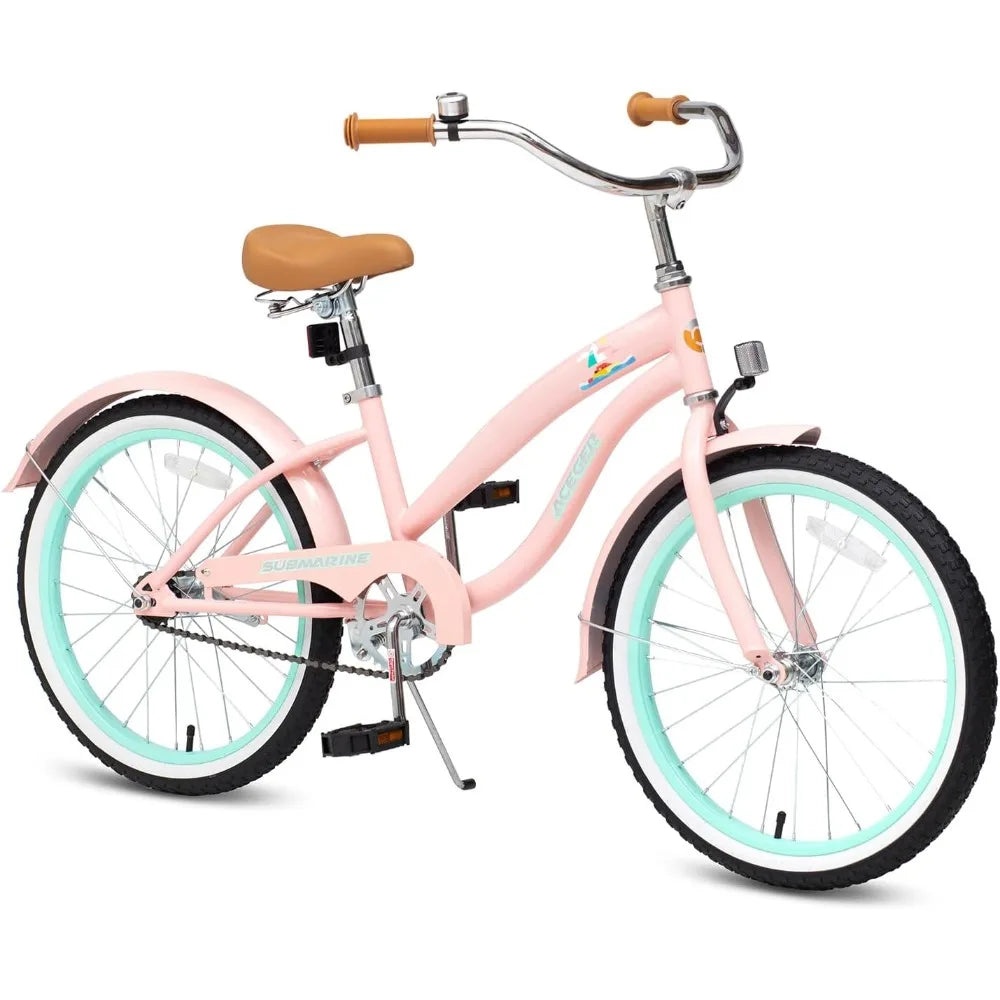 Children's Beach Cruiser Bicycle, Suitable for Ages 5-13, Available in 16, 18, 20, 24 Inch Sizes with Single Speed and Coaster B