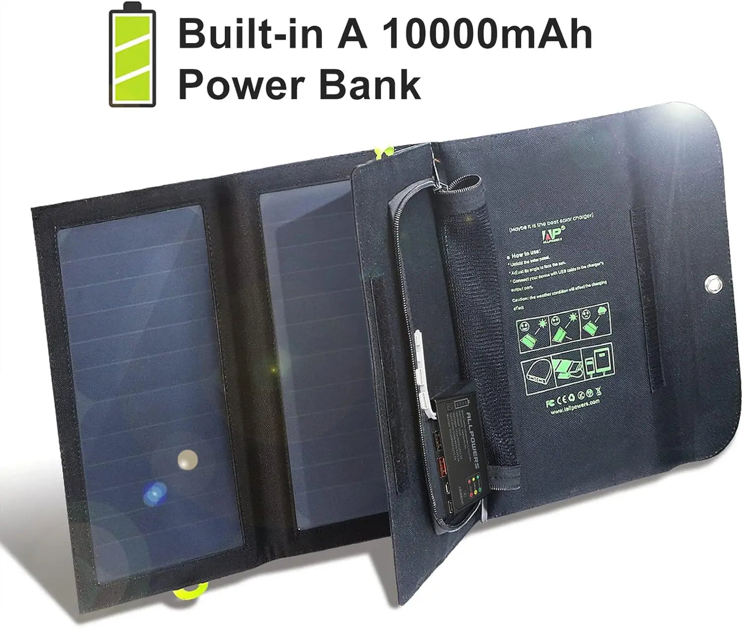 ALLPOWERS Foldable Solar Panel 21W Charger For Travel 5V 18V High Efficiency Battery Charger For Iphone