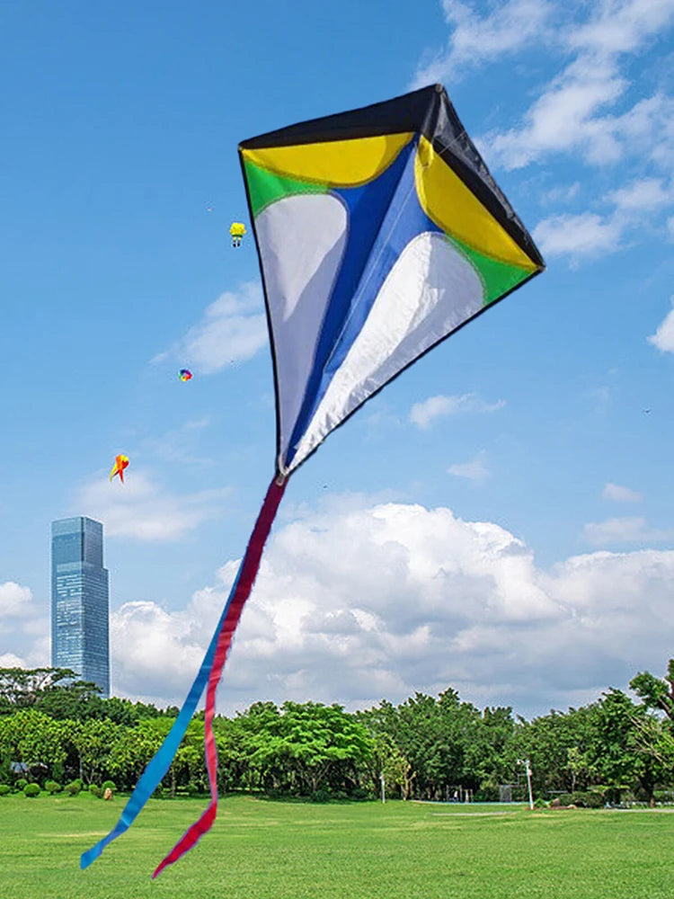 Easy To Fly Diamond Shaped Kite with Long Tail Colorful Flight Kite Primary Stunt Kite Enhance Coordination for Boys Girls
