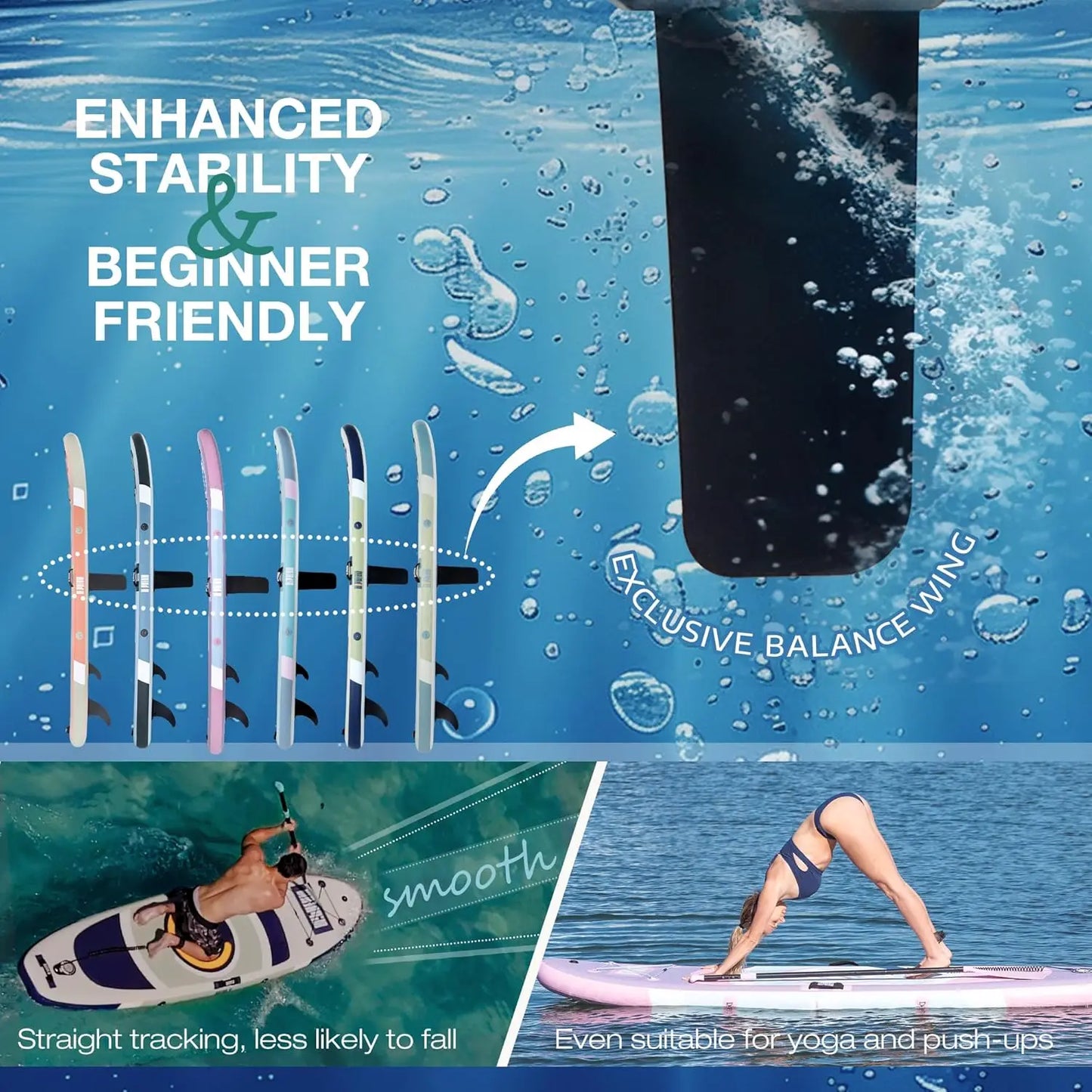 UOSU Inflatable Paddle Board With Stable Wing And Gear