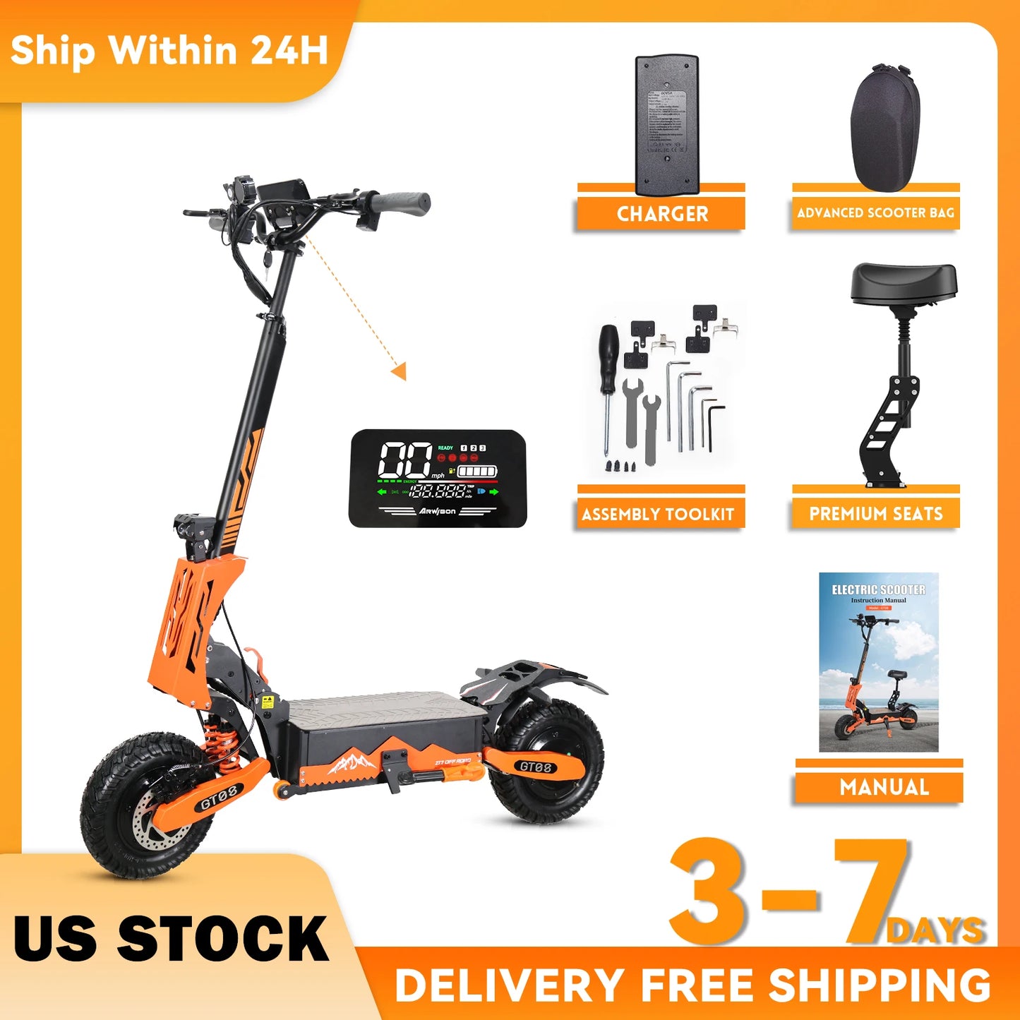 Arwibon 5600W Dual Motor Electric Scooter Top Speed 46MPH