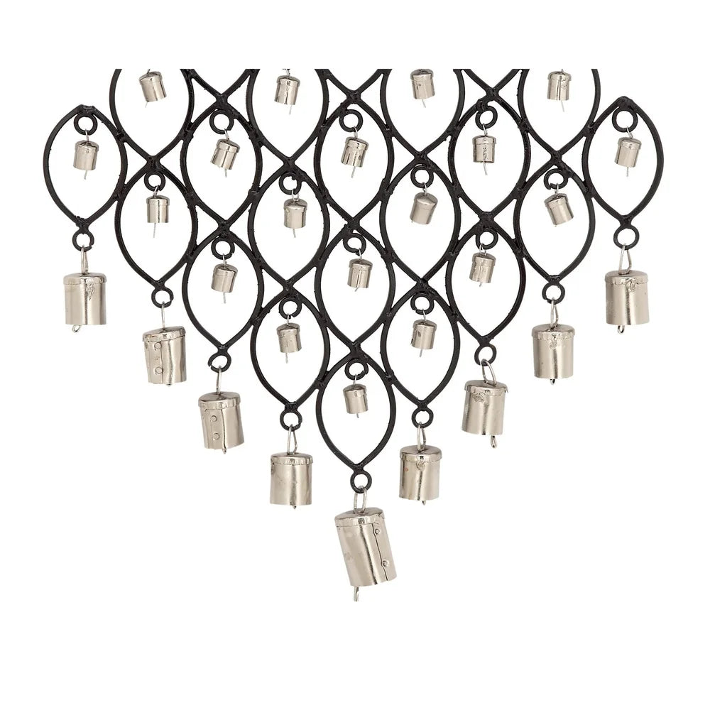 24 Inch Black Metal Windchime with Bells Chain Hanger Indoor Decor Gift Eclectic Style Candelabra Inspired Design Home Accent