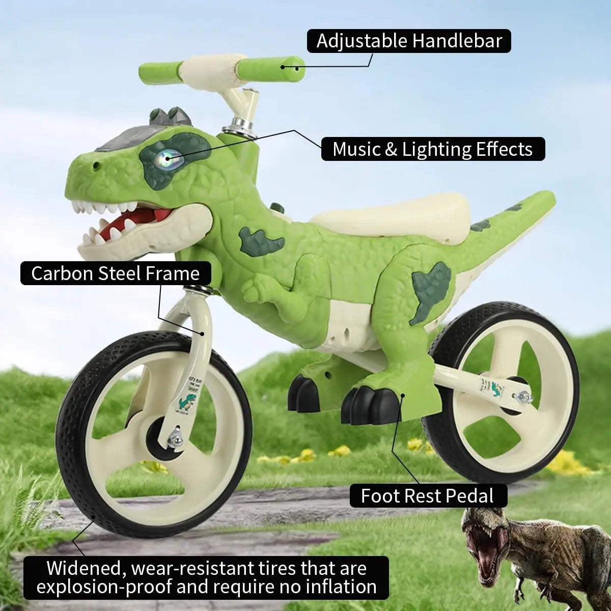 Dinosaur-Themed Toddler Balance Bike Toys for 2-7 Year Old Girls & Boys - Music & Lighting Effects, No-Pedal Training Bike, Best
