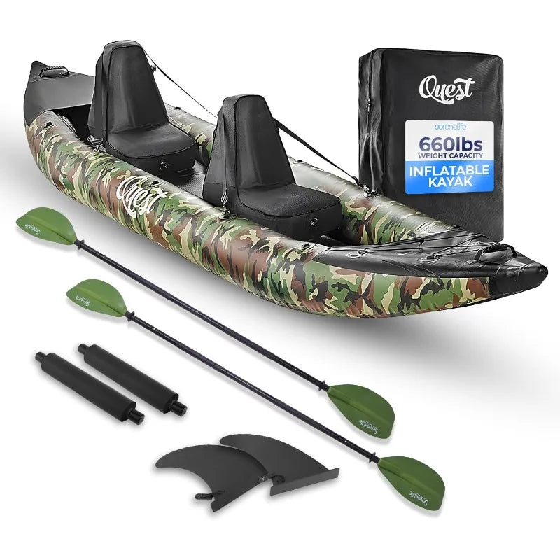 Two Person Kayak Durable PVC Fishing Kayak With Aluminum Paddles High Output Pump And Repair Kit Bag Included