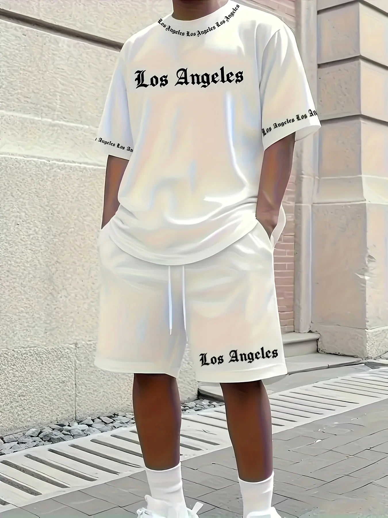 CN Anhui Summer Mens Los Angeles Printed Short Set Casual