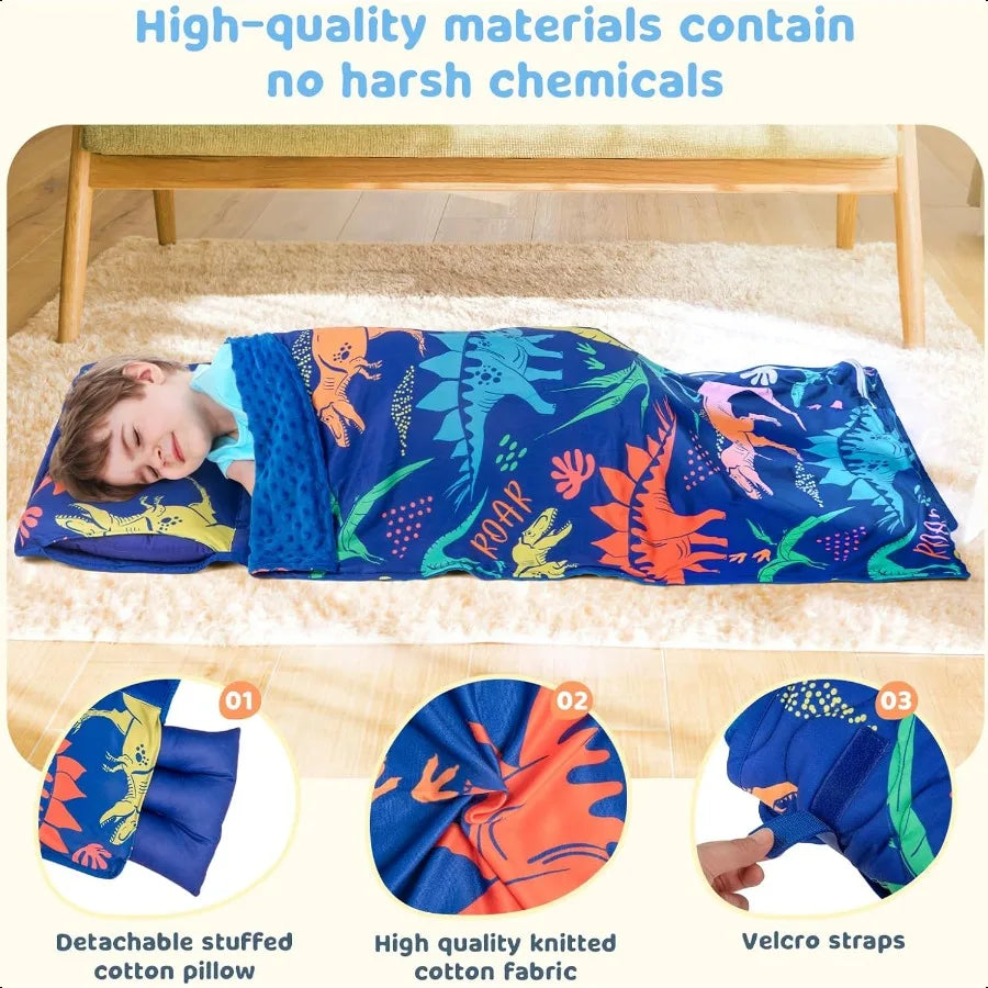 Toddler Nap Mat Extra Large 5529 for 27 Years Cotton Daycare Nap Mats with Removable Minky Blanket and Pillow Boys Sleeping Mat