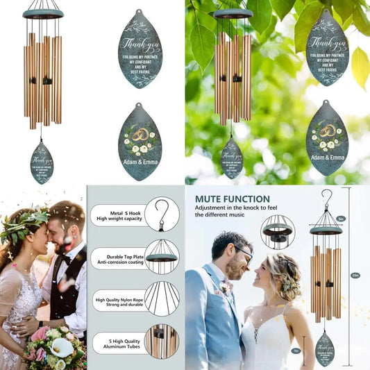 custom engraved names & date wind chimes - unique wedding gift for new couples 2024