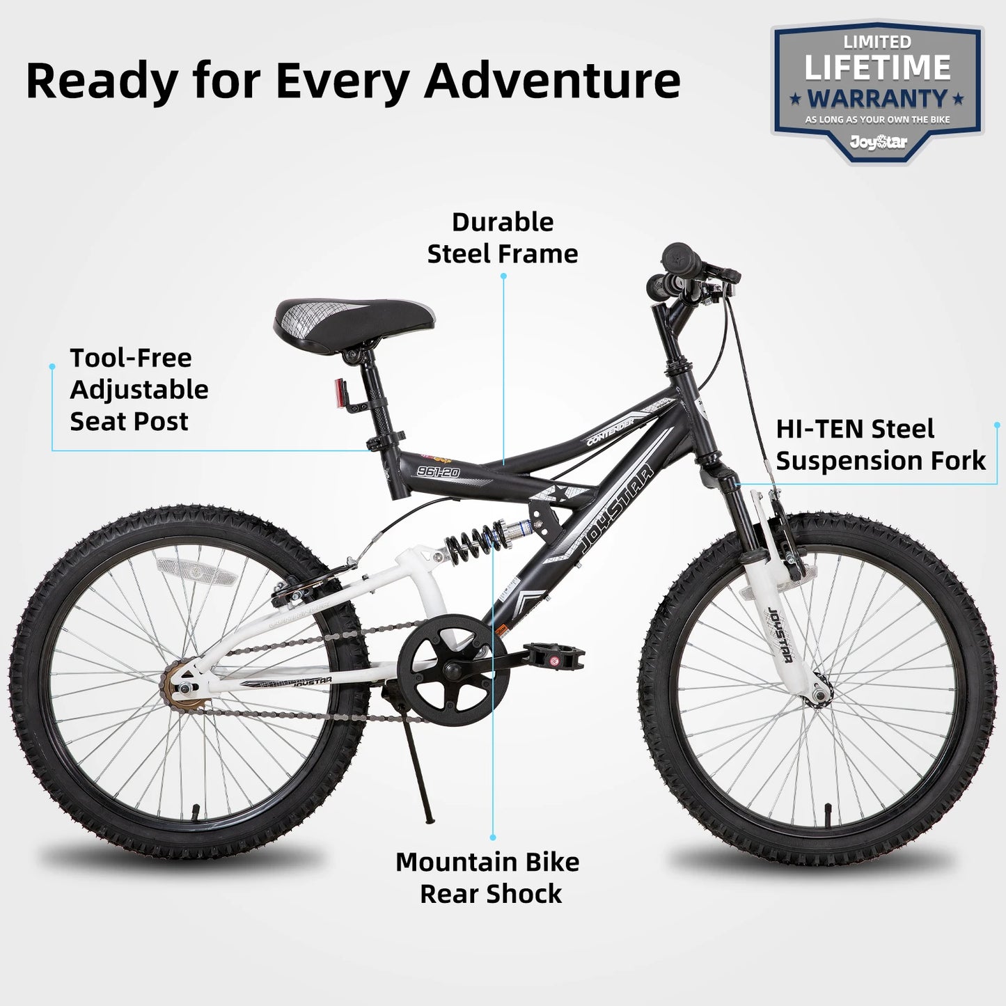 JOYSTAR 20 Inch Kids' Bike for Kids Ages 5-13 Years Old, Dual-Suspension Kids Mountain Bike
