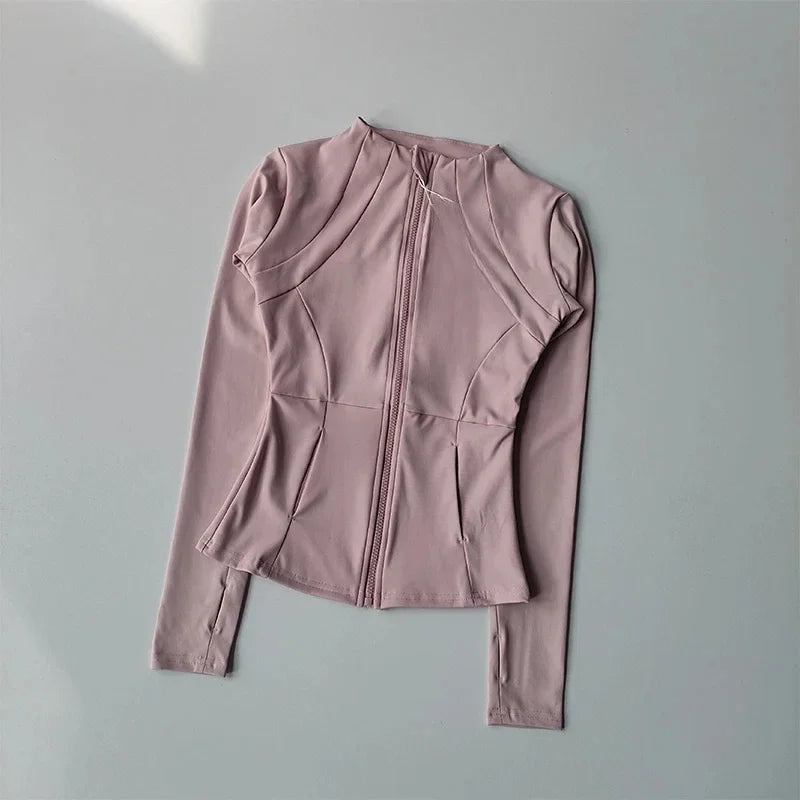 Women Sports Jacket Zip Front Fitness Yoga Shirt For Workout Running Warm Gym Long Sleeve Top Cardigan Activewear