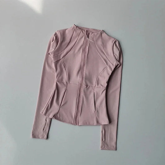 Women Sports Jacket Zip Front Fitness Yoga Shirt For Workout Running Warm Gym Long Sleeve Top Cardigan Activewear
