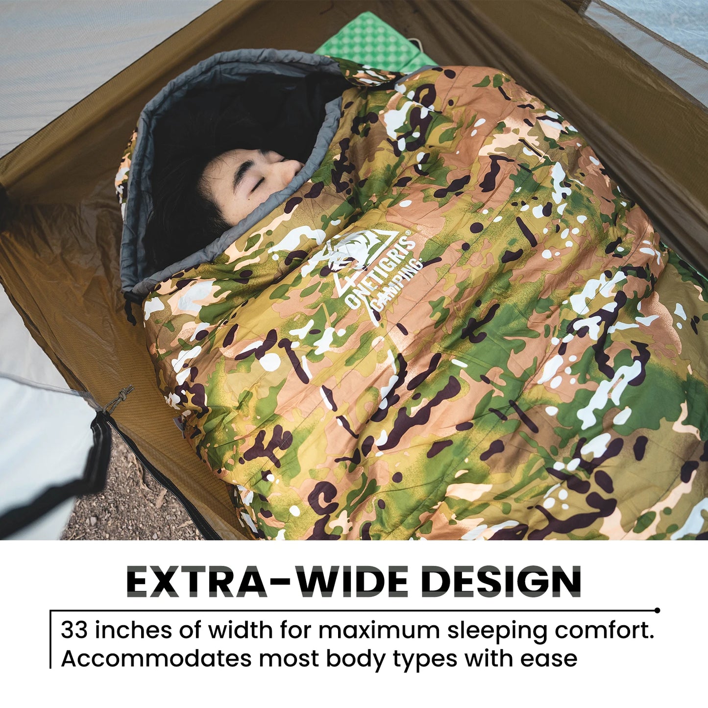 OneTigris Military Camo Mummy Sleeping Bag 0~15C Portable Ultralight Single Sleep Bag For Adult Jungle Survival Camping Hiking